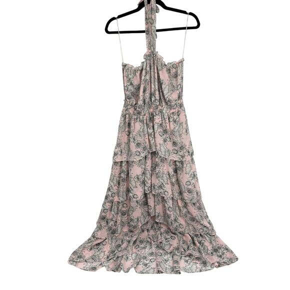 MISA Los Angeles Floral Print Valeria Halter Neck Midi Dress Pink Size Medium - Picture 5 of 12